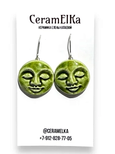 Серьги КерамЕлКа «Лица» №2, керамика, светло-зелёные