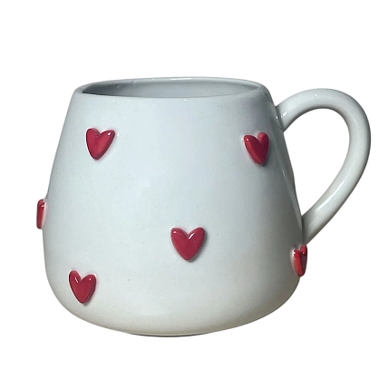 Кружка ручной работы Slowday Ceramics с красными сердечками, полуфарфор, 400 мл, фото 1.