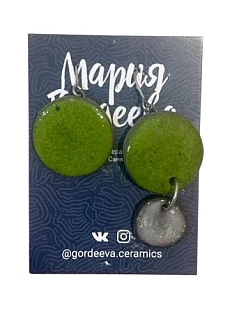 Серьги Мария Гордеева асимметричные составные, керамика, зелёные с серым