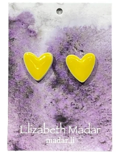 Серёжки-гвоздики Elizabeth Madar Сердечки, керамика, жёлтые