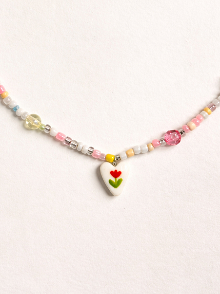 Чокер ручной работы Радость Рядом «Красный тюльпан в сердечке», полимерная глина, бисер, фото 3.