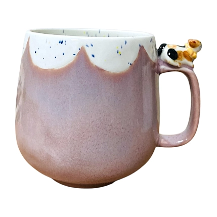 Кружка ручной работы Маковка капля с фигуркой на ручке «Котик», сиреневая, 350 мл, фото 1.