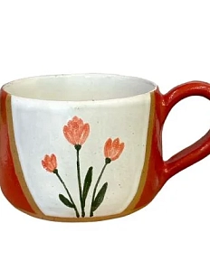 Кружка ручной работы Красный цветочек, белая, керамика 300 мл