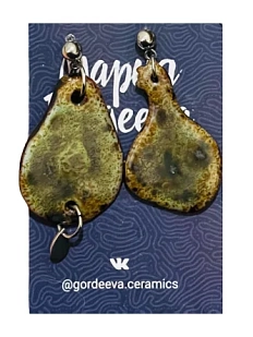 Серьги Мария Гордеева ассиметричные составные, керамика, коричневые