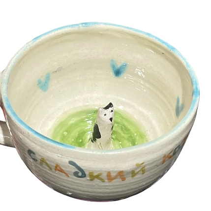 Кружка ручной работы с фигуркой «Сладкий котик», керамика, 350 мл, фото 2.