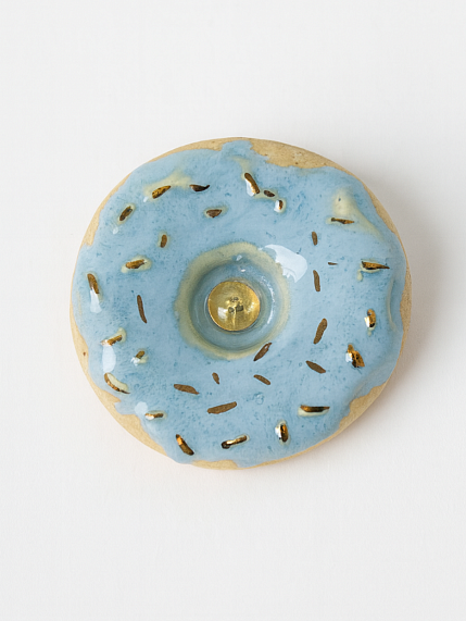 Подсвечник ручной работы «Пончик с голубой глазурью», керамика, фото 2.