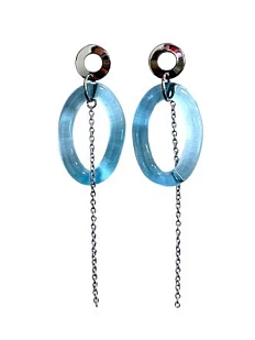 Серьги с цепочкой Лампджой, стекло, голубые