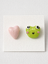 Серёжки-гвоздики Радость Рядом «Лягушка и сердце», полимерная глина, превью фото 2