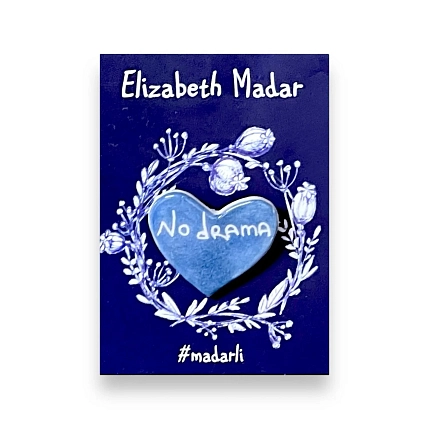 Брошь ручной работы Elizabeth Madar сердечко No drama, синяя, керамика, фото 1.