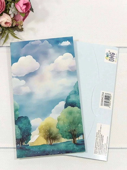 Конверт подарочный «Пейзаж №1», голубой, фото 1.