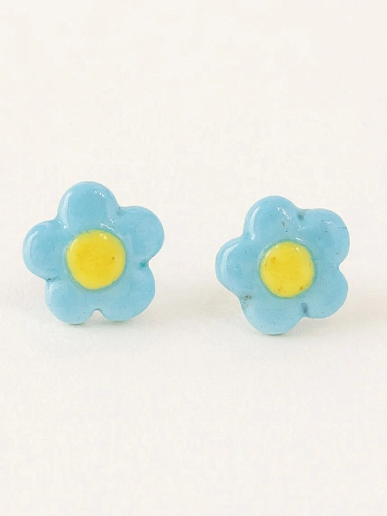 Серёжки-гвоздики Радость Рядом «Цветочки», полимерная глина, голубые, фото 1.