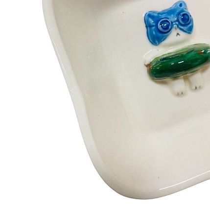 Тарелка квадратная с фигуркой внутри Котик-пончик, зелёный, керамика, 14 см, фото 5.