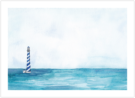 Открытка «Голубой маяк и море»