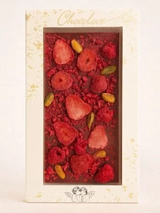 Шоколад тёмный с клубникой, малиной и фисташками