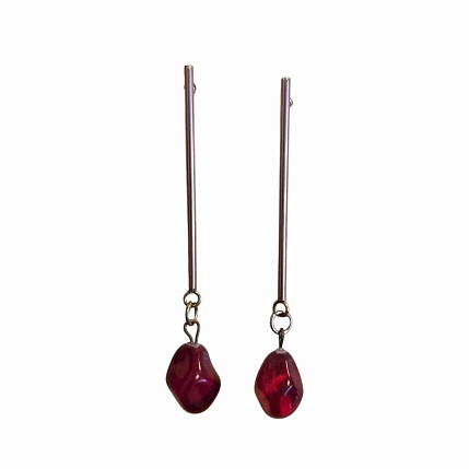 Серьги-гвоздики Керко на планке ягодки граната, стекло, фото 1.