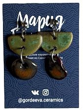 Ассиметричные составные серьги, керамика, коричневые с хаки