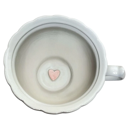 Чашка для чая ручной работы Slowday Ceramics в розовое сердечко «Винтаж», белая, полуфарфор, 250 мл, фото 3.