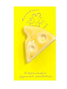 Брошь ручной работы «Сыр», керамика, жёлтая