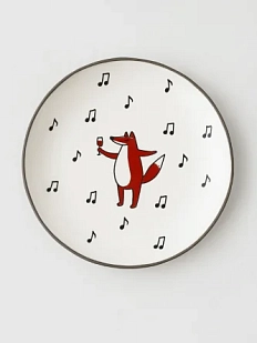 Тарелка ручной работы Ким керамика с бортиком Лис и ноты, белая, 17 см