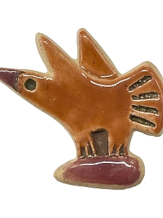 Брошь ручной работы «Птица», коричневая, керамика