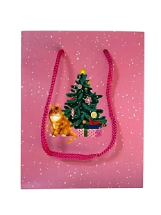 Пакет подарочный «Кот у ёлки»