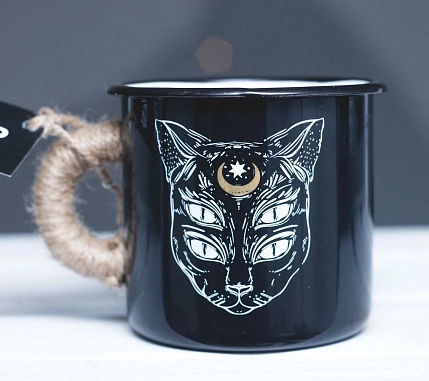 Эмалированная кружка Магтрэп «Кот», чёрная, 400 мл, фото 2.