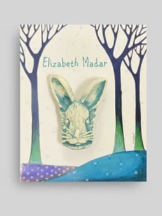 Брошь ручной работы Elizabeth Madar Морда кролика, зелёная, керамика