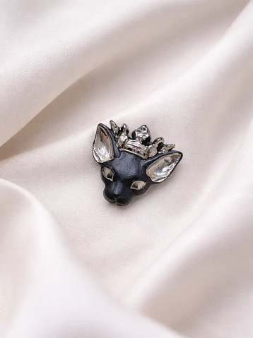 Брошь ручной работы Фарфор Булыгина «Королева кошек», чёрно-серебристая, фото 2.