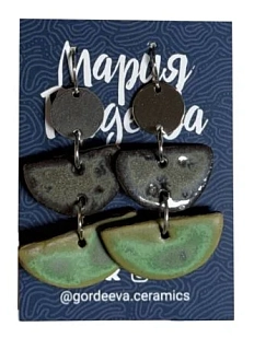 Серьги Мария Гордеева асимметричные составные, керамика, хаки с коричневым