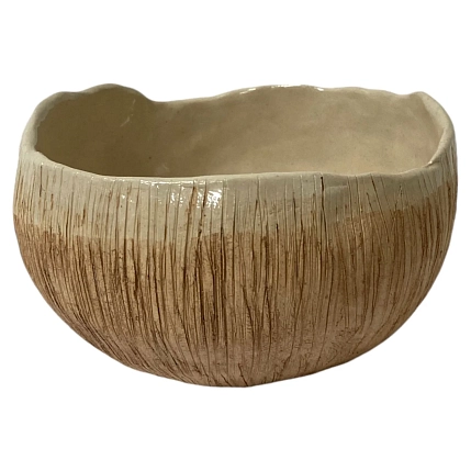 Пиала ручной работы Катя Вебер Кокос с полосками, керамика, 250 мл, плоская, фото 1.