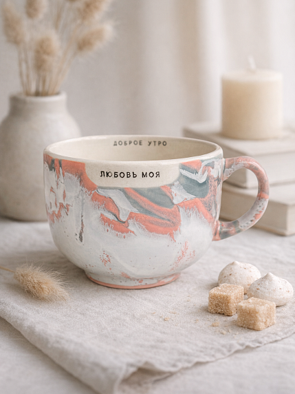 Кружка ручной работы NF ceramics «Доброе утро, любовь моя», керамика, 600 мл, фото 2.
