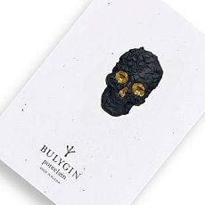 Брошь ручной работы Bulygin «Череп» малая, фарфор, чёрно-золотистая