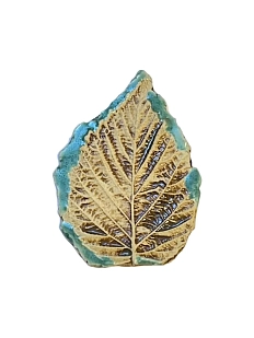 Брошь ручной работы «Лист», голубая, керамика