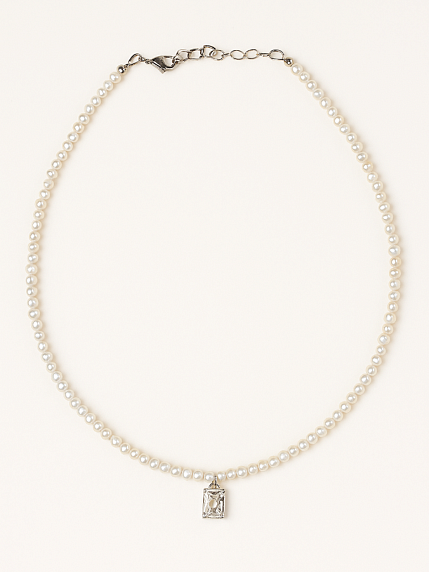 Чокер ручной работы «Base», речной жемчуг, родированная латунь, фото 2.