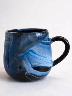 Кружка ручной работы с разводами Кафель «Исландия», чёрно-синяя, керамика, 350 мл