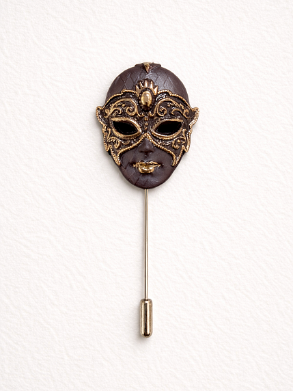 Брошь ручной работы Bulygin «Венецианская маска», фарфор, черно-золотистая, фото 2.