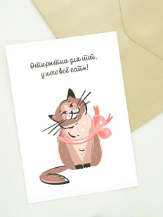 Открытка DARI DARI с котиком «Открытка для той, у кого всё есть!», белая