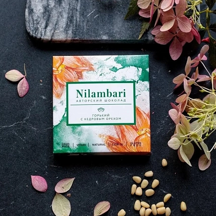 Шоколад Nilambari горький 60% с кедровым орехом, 65 г, фото 2.