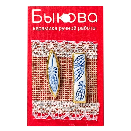 Серьги ручной работы Быкова керамика «Цветы»‎ ассиметричные, фарфор, фото 1.