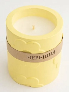 Соевая свеча «Цветочки» в стакане с ароматом черешни, гипс