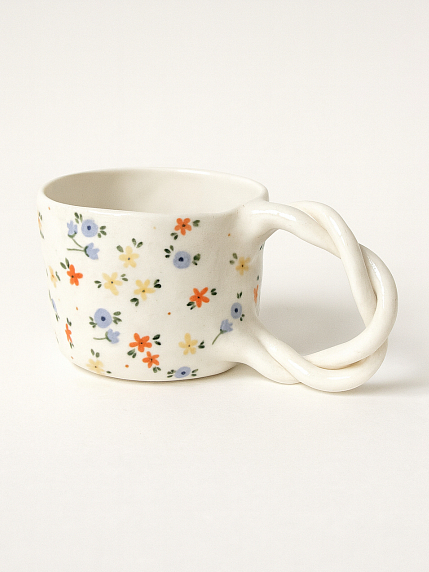 Кружка ручной работы с плетенной ручкой «Цветы», керамика, 380 мл, фото 3.