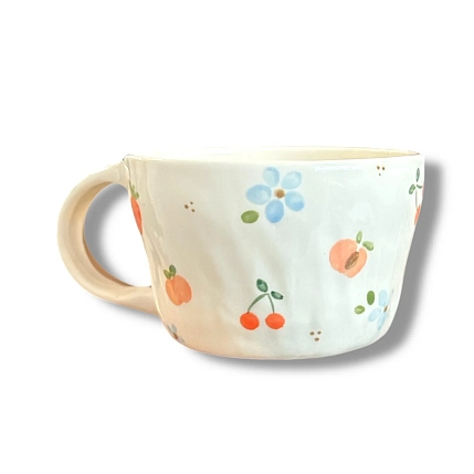 Кружка ручной работы «Клубника, персики и цветы», керамика, 300 мл, фото 3.