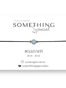 Браслет Something Special «Водолей» с аквамарином на чёрной нити