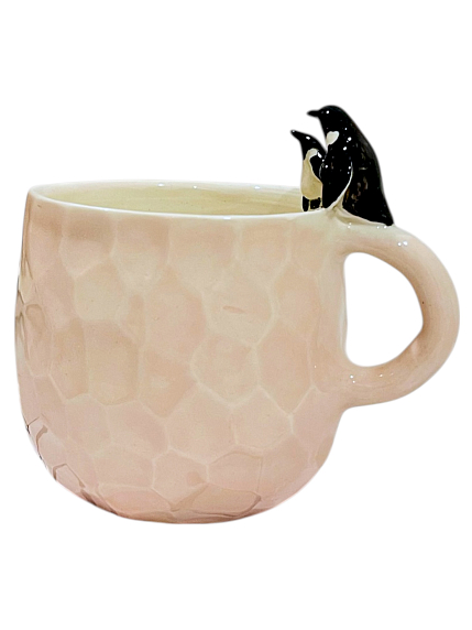 Кружка ручной работы с фигурками «Пингвины», нежно-розовая, керамика, 400 мл, фото 3.