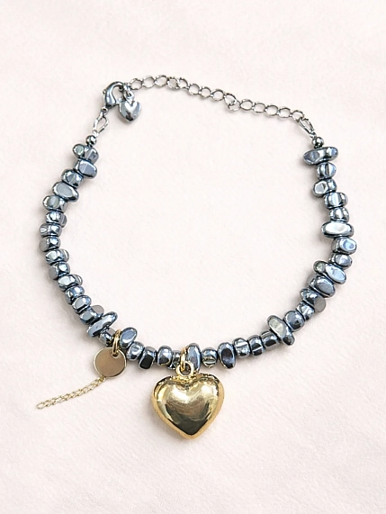 Браслет ручной работы «Kylie», гематит, родированная латунь, фото 1.