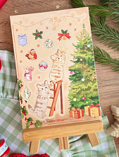 Стикерпак новогодний «Котята, наряжающие ёлочку», А6