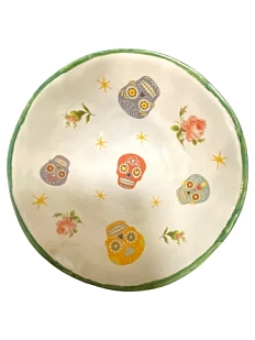 Глубокая тарелка ручной работы Керумбия «Черепа», зеленая, керамика, 15 см