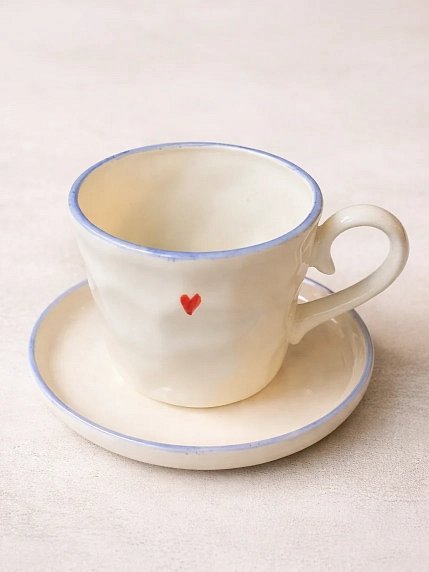 Чайная пара ручной работы НАДО ЖЕ с сердечком , керамика, 300 мл, фото 1.