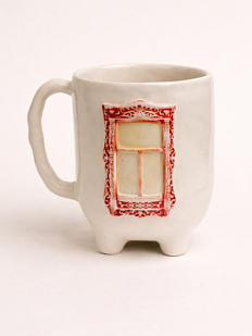 Кружка ручной работы на ножках Быкова керамика «Окно с красными ставнями» № 2, керамика, 250 мл