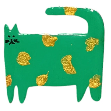 Брошь «Толстый кот», зелёный, дерево, фото 1.